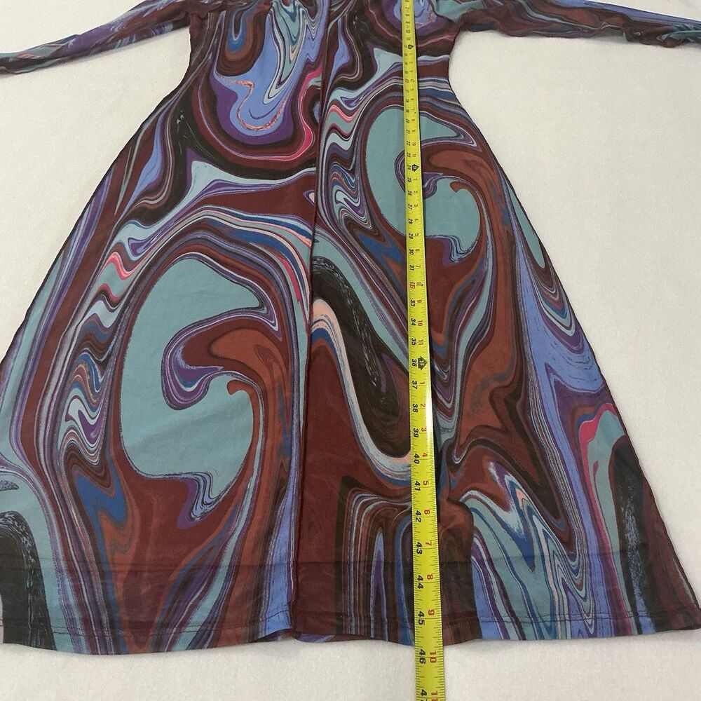 Y2K Bodycon Mesh Midi Dress Size Medium Marble Swirl Art Psychedelic Trippy Club - Picture 11 of 15
